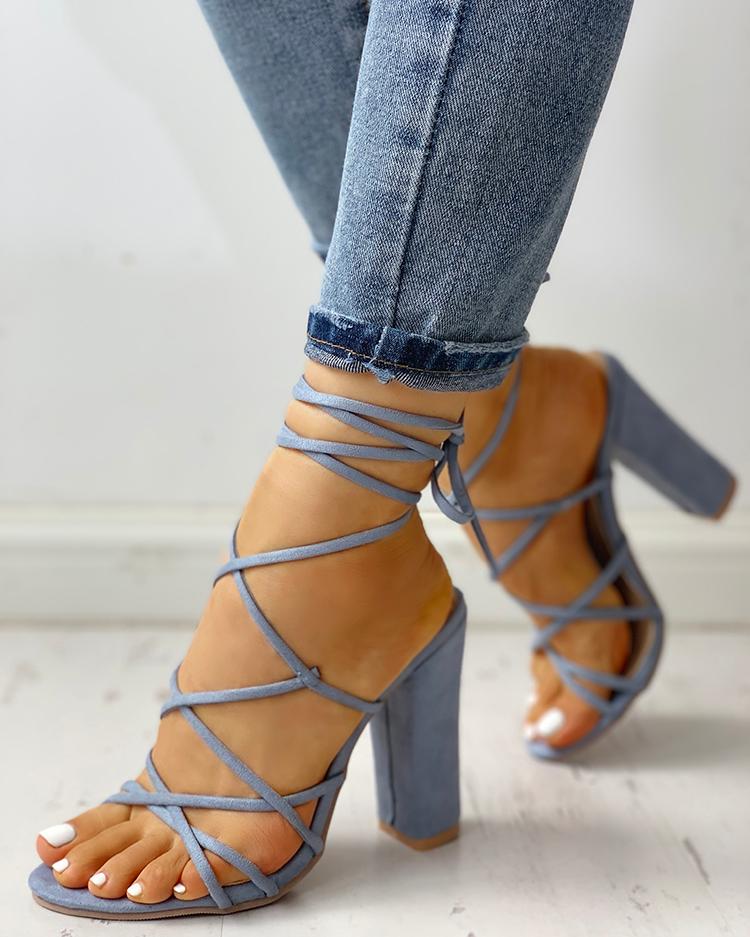 

Sexy Lace-Up Open Toe Chunky Pump, Light blue