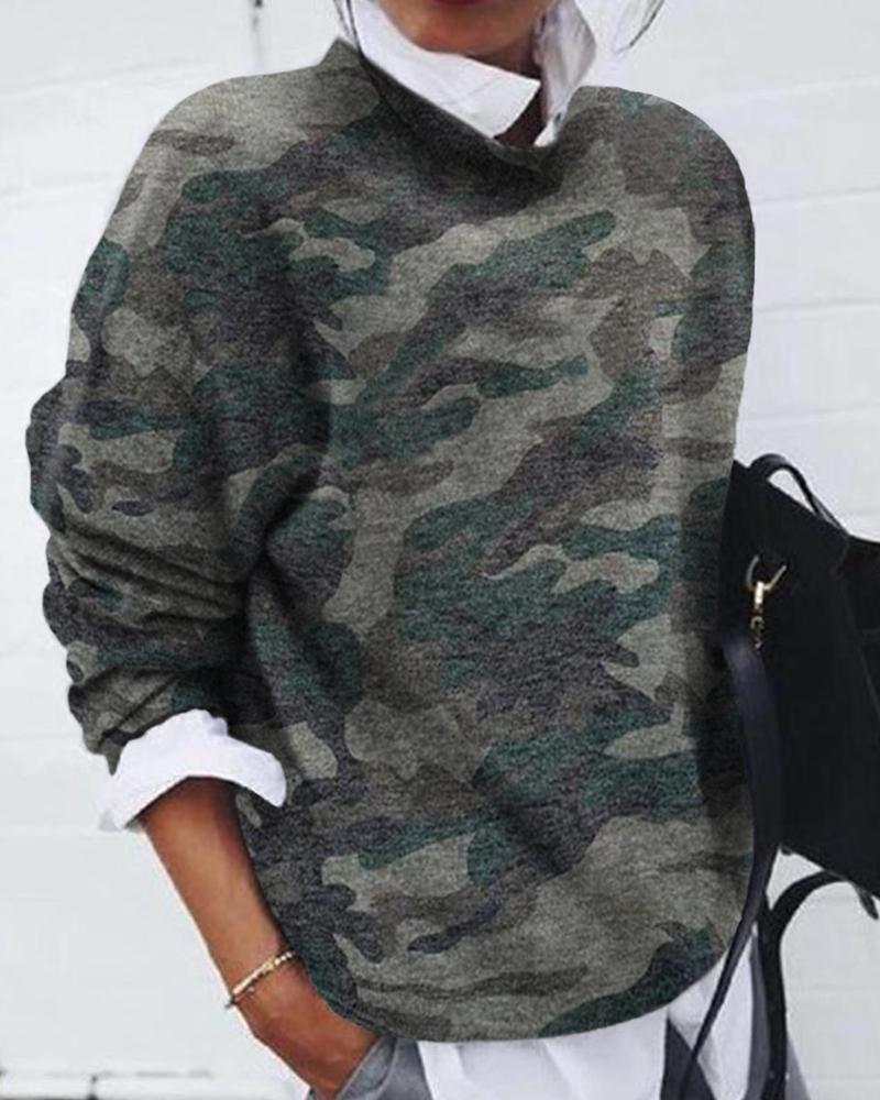

Camouflage Long Sleeve Casual Sweatshirt, Camoflage