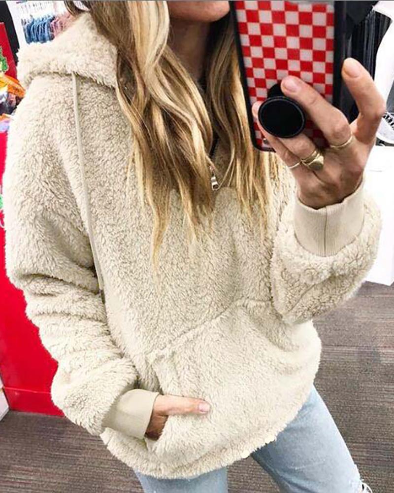 

Polar Fleece Hooded Casual Sweatshirt, Beige