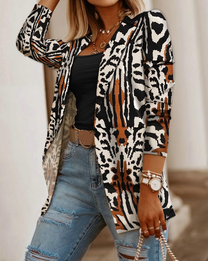 

Cheetah Print Long Sleeve Blazer Coat, Leopard