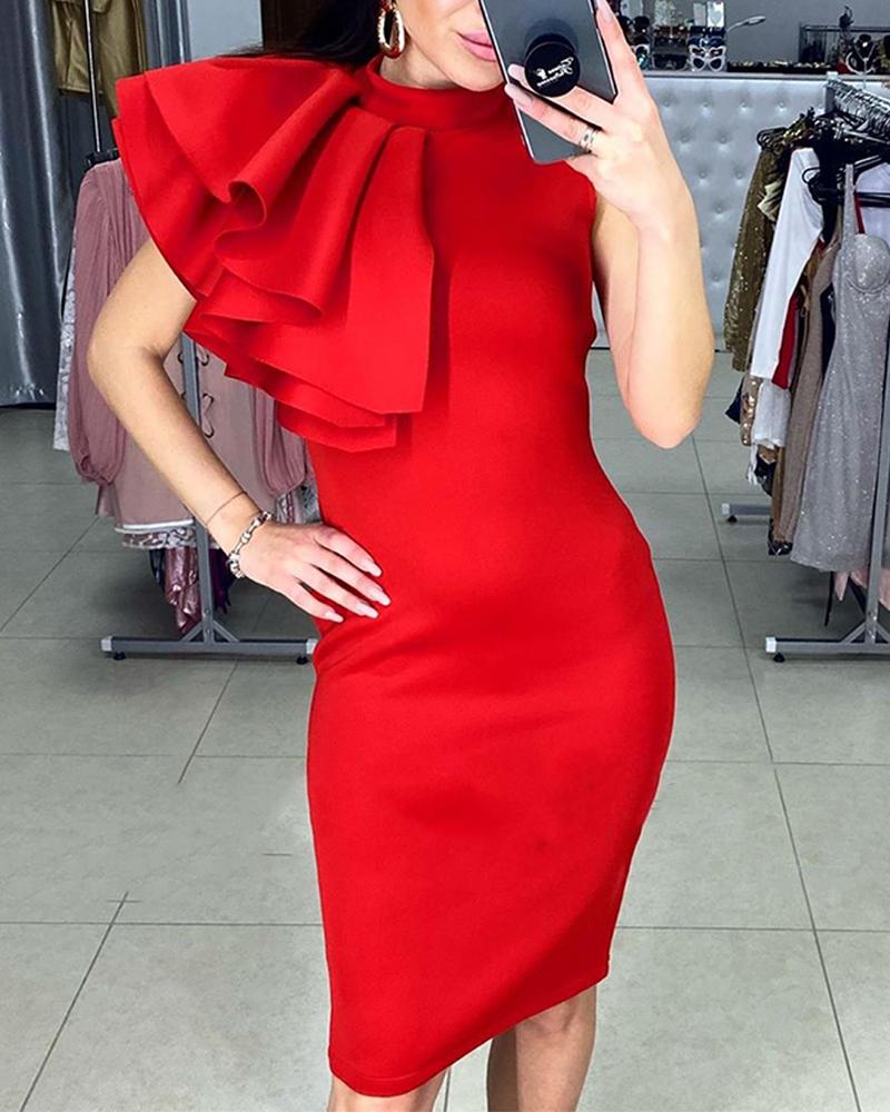 

Mock Neck Ruffle Bodycon Dress, Red