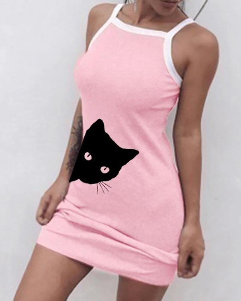 

Cat Pattern Loungewear Cami Dress, Pink