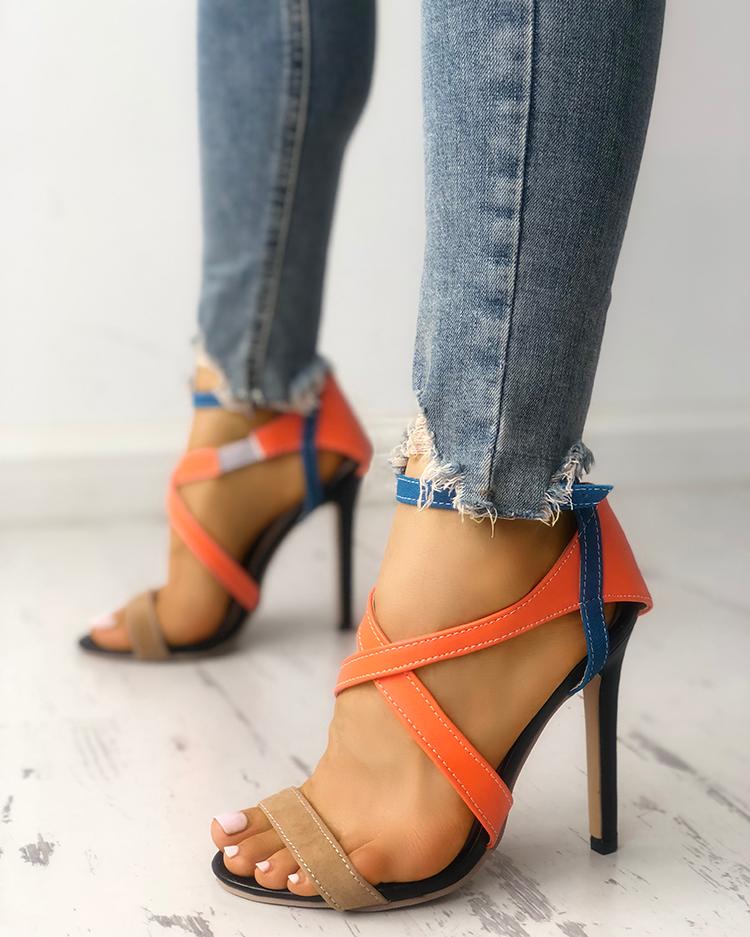 

Multicolor Strappy Cut Out High-heel Sandals, Orange