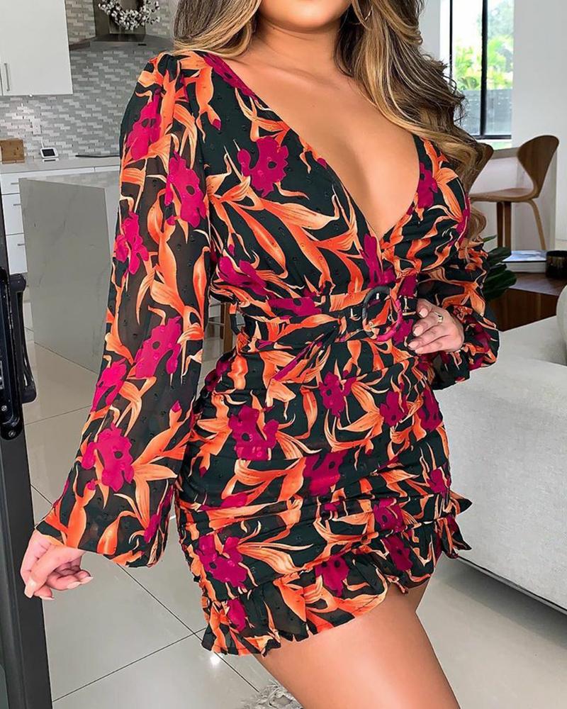 

Colorblock Long Sleeve Loose Lace Up Mini Dress, Black