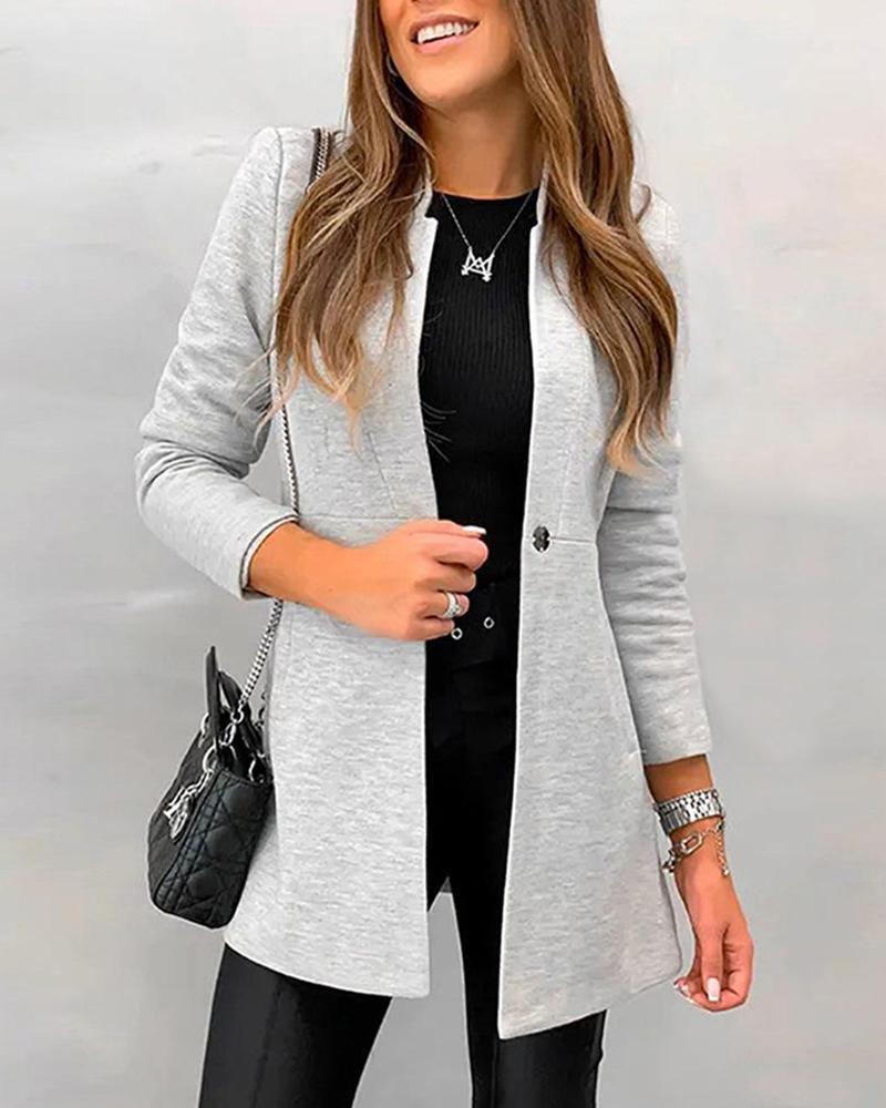 

Plain Open Front Slim Fit Blazer, Gray