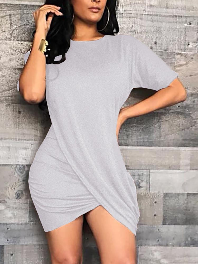 

Solid Ruched Overlap Irregular Casual Dress