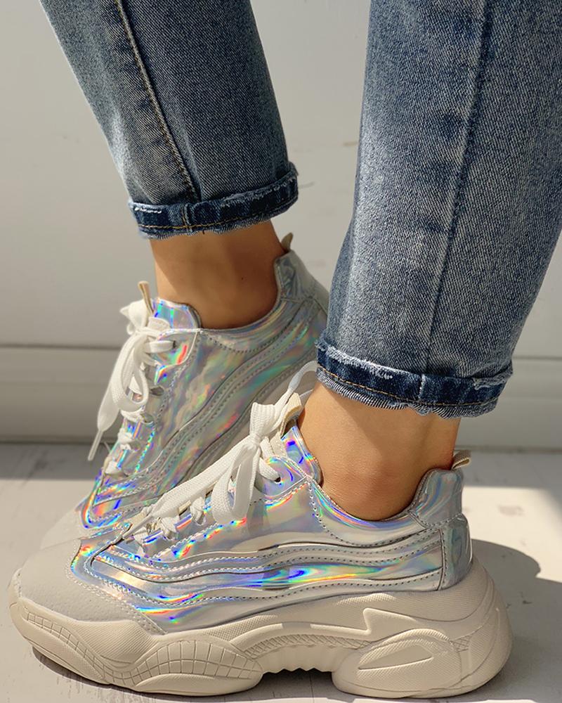 

Colorful Patchwork Lace-Up Sneakers