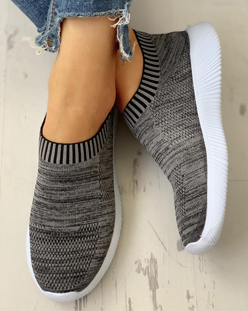 

Solid Ribbed Breathable Knitting Sneakers, Gray