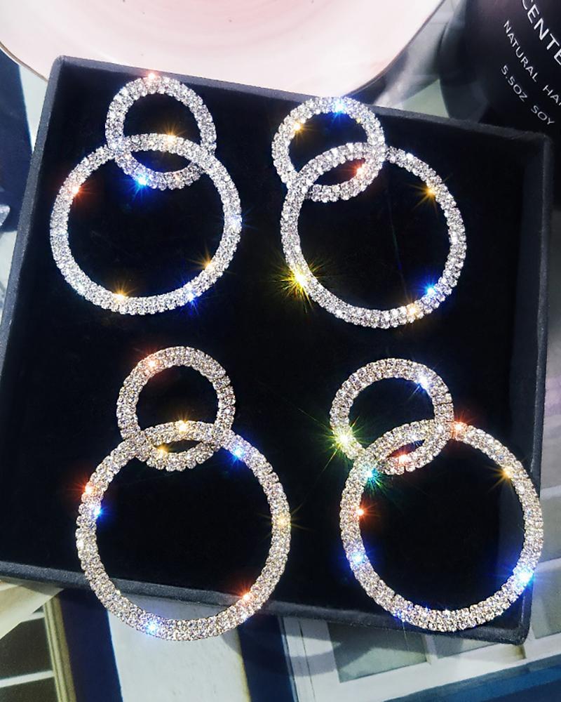 

Glitter Studded Double Circle Hoop Earring, Silver