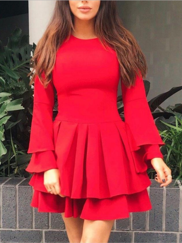

Layered Ruffles Pleated Mini Dress