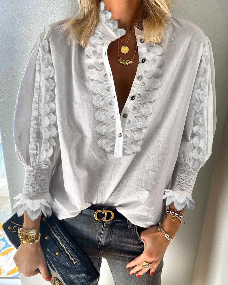 

Solid Flare Hem Long Sleeve Blouse, White