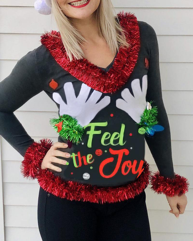 

Christmas Pattern Long Sleeve Top, Dark grey