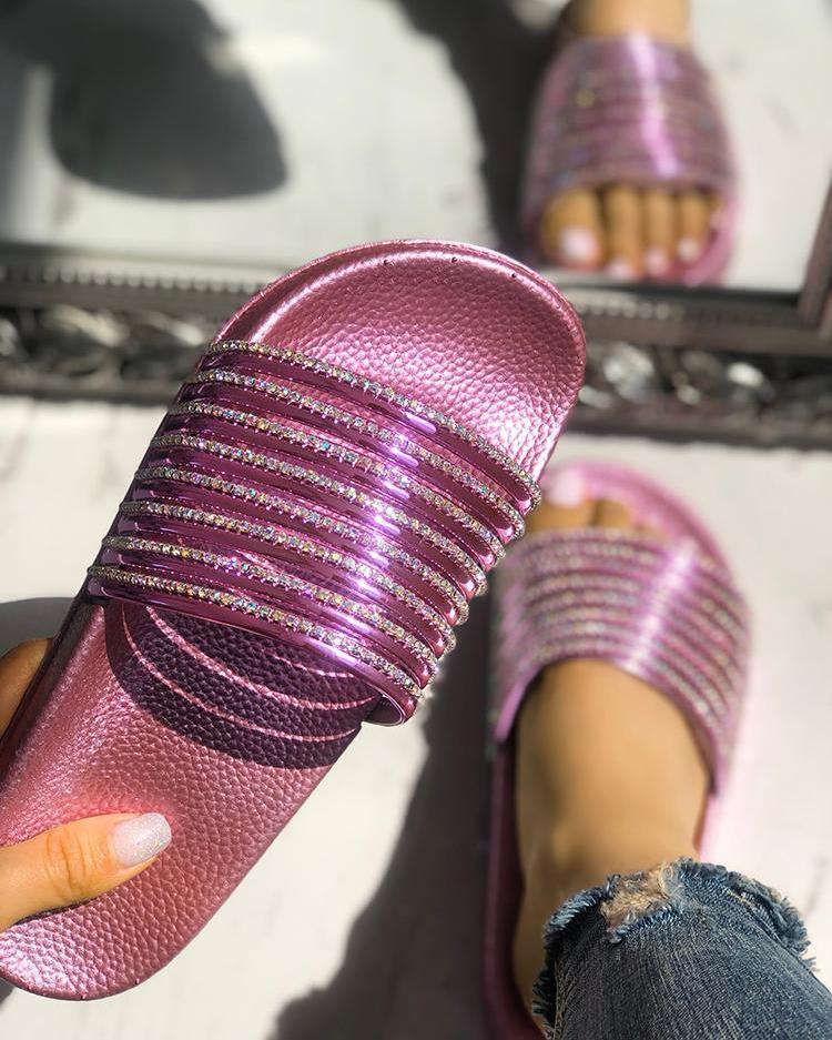 

Shiny Strappy Non-Slip Sandals, Hot pink