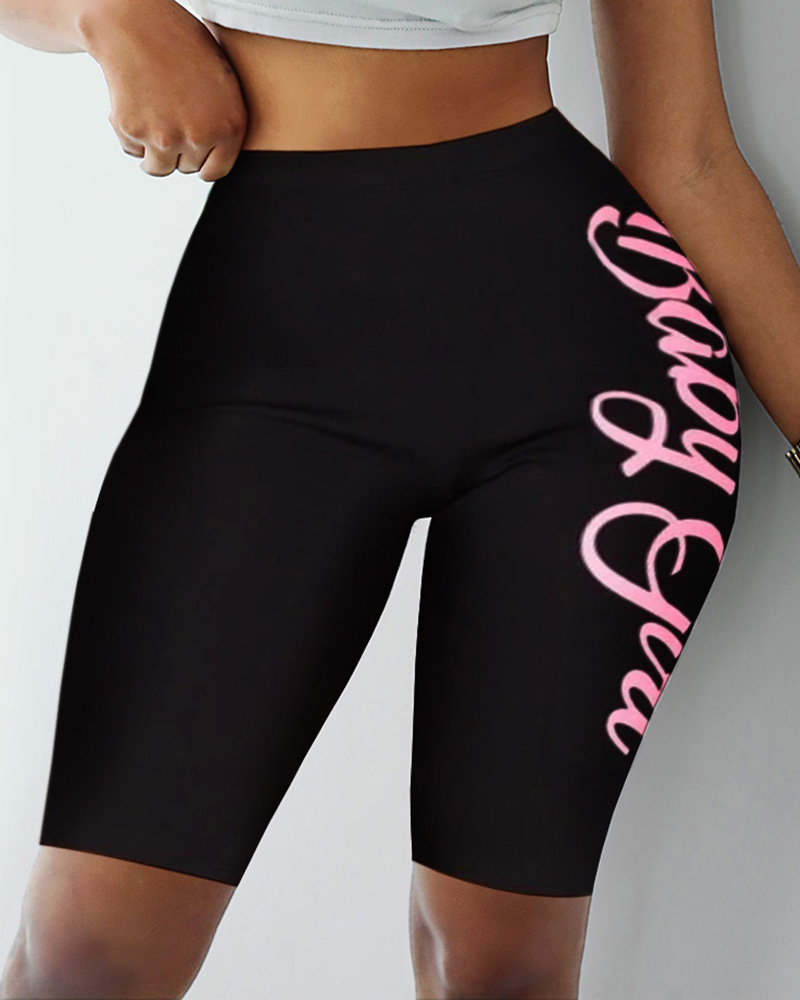 

Letter Graphic High-Rise Biker Shorts, Black