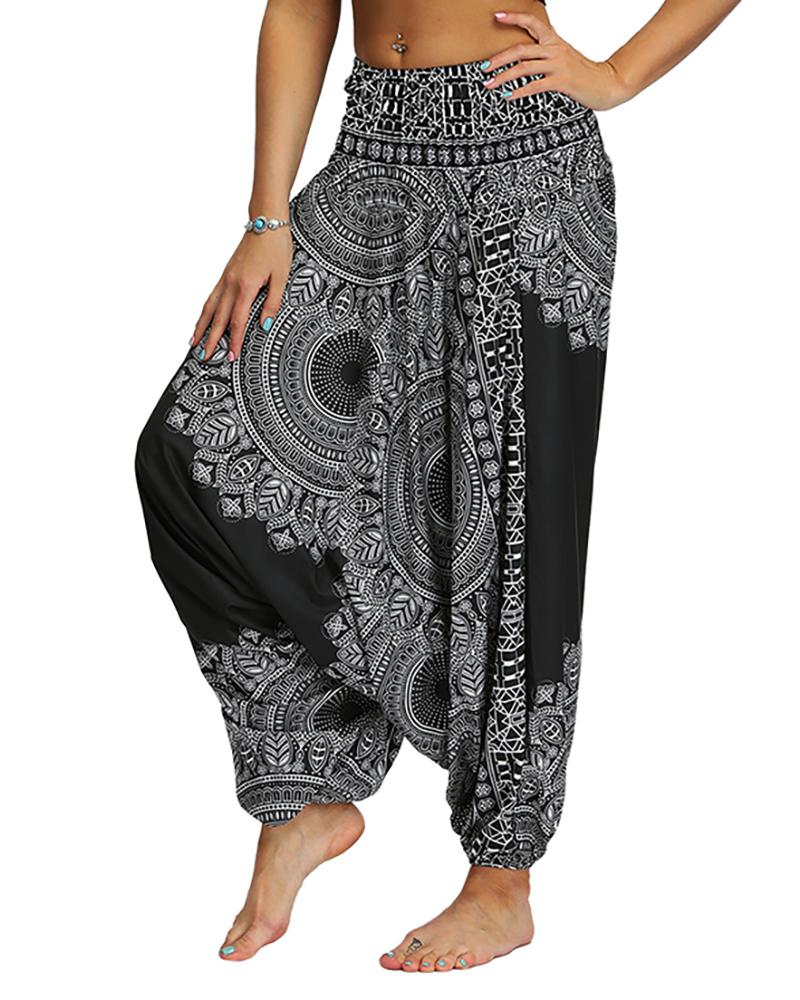 

Print Wide Leg High Waist Yoga Pants, Black