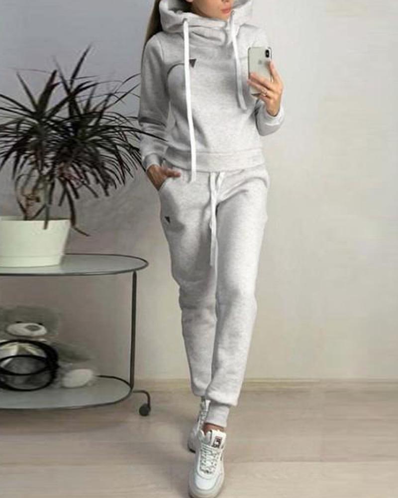 

Solid Hooded Faux Fleece Tracksuit, Gray