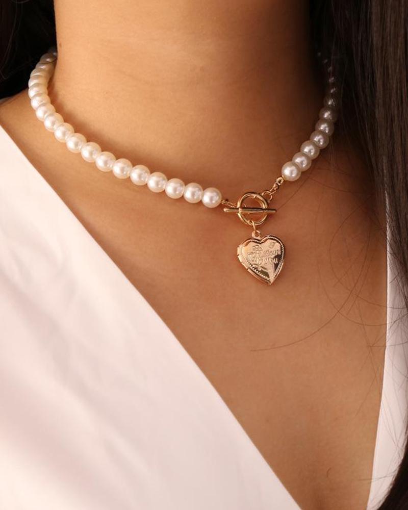 

Vintage Opening Love Pearl Necklace, Beige