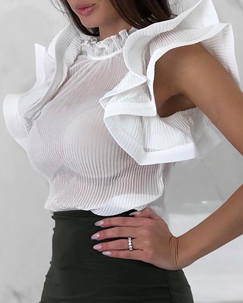 

Lantern Sleeve Ruffles Casual Blouse, White