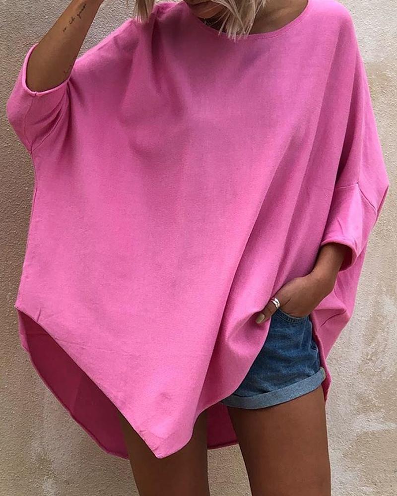 

Long Sleeve Loose Asymmetrical Blouse, Hot pink