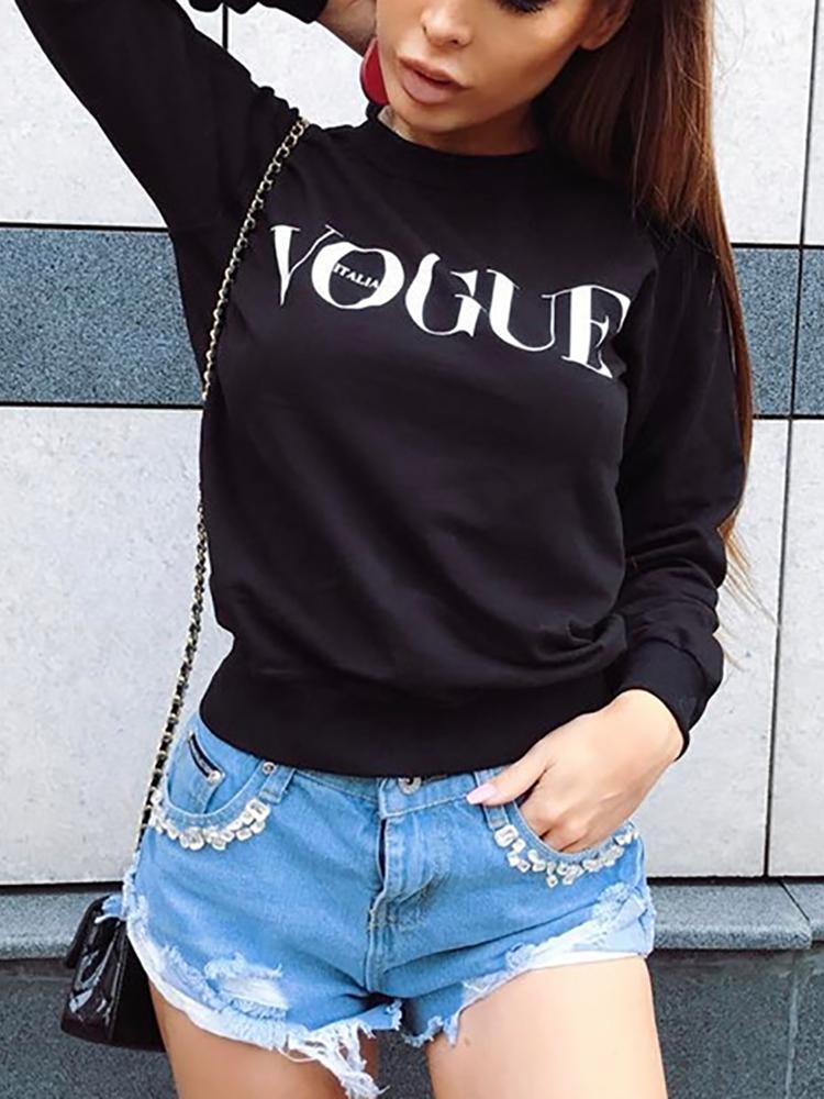 

Casual Letter Print Women's Sweater, Black