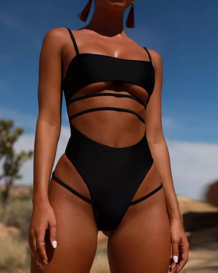 

Bandage Cut Out One Piece Swimwear, Black