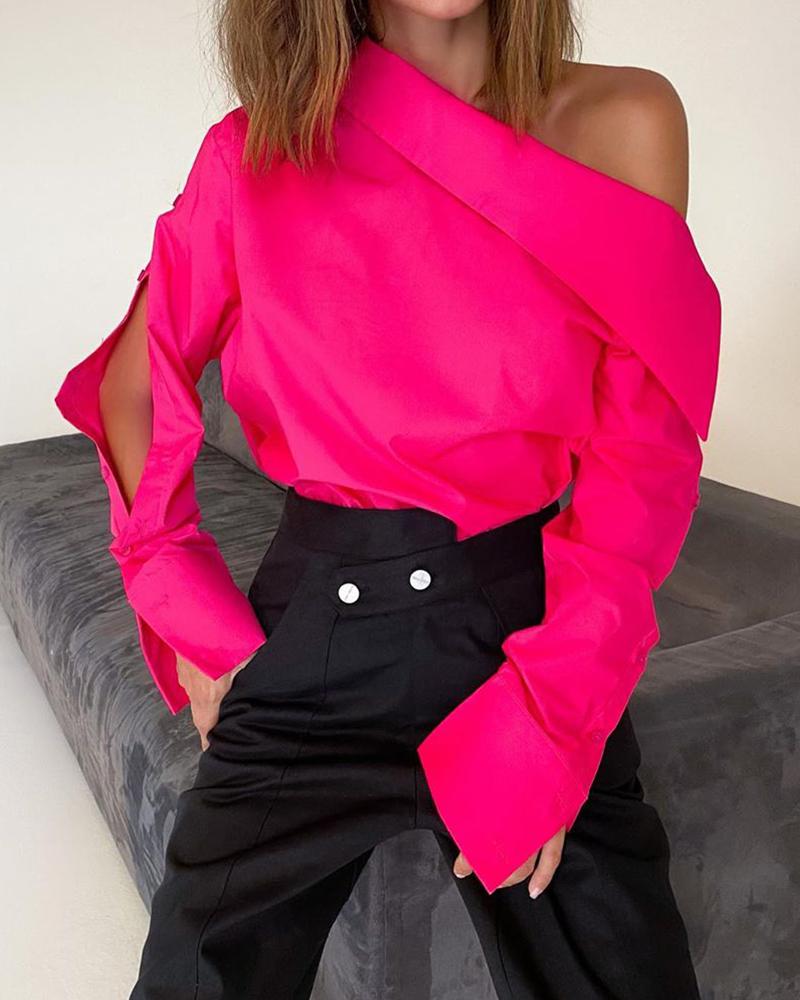 

Solid Color Open Sleeves Top, Hot pink