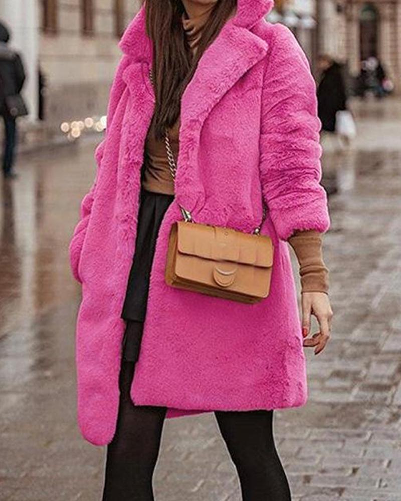 

Hot Pink Collar Fluffy Coat