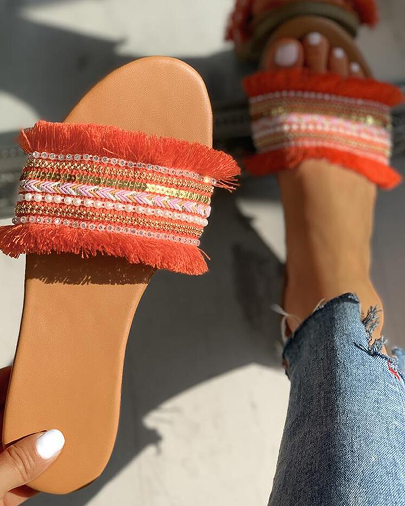 

Fluffy Colorblock Flat Slipper, Orange