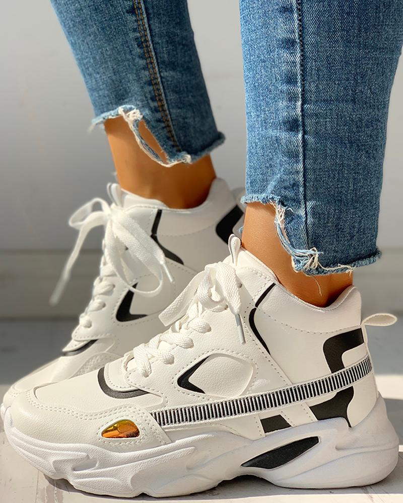 

Colorblock Insert Lace-Up Sneakers, Silver