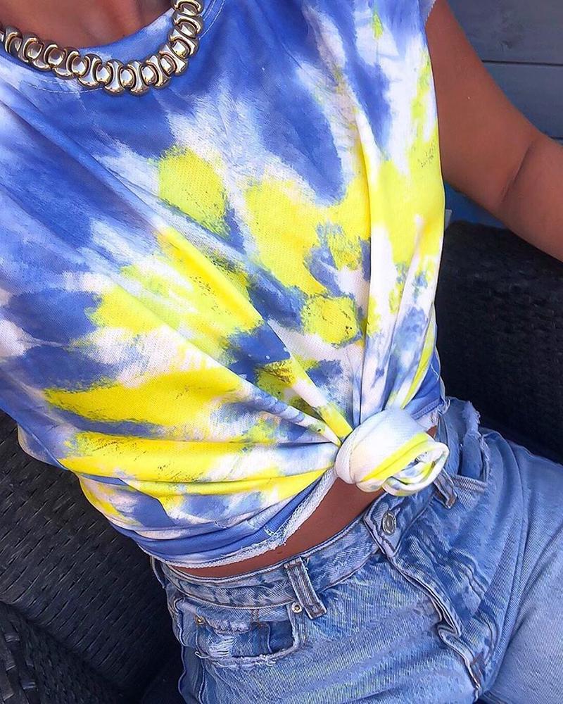 

Tie Dye Print Short Sleeve Casual T-shirt, Multicolor