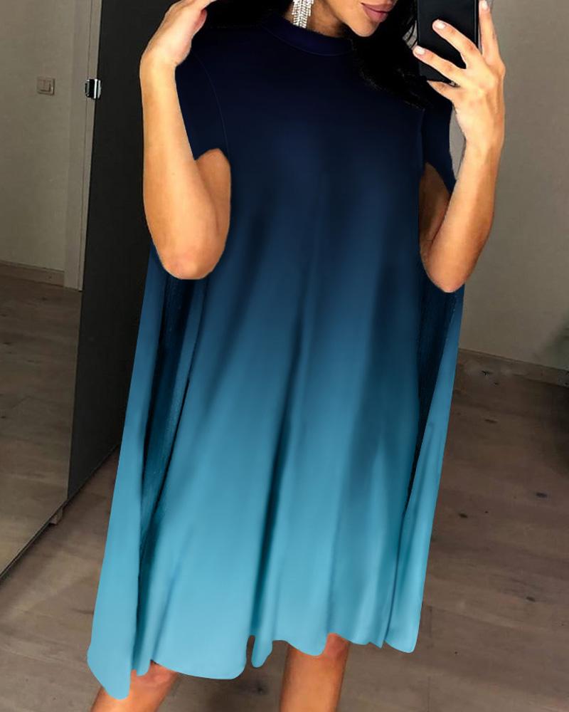 

Cape Design Gradient Color Dress, Blue