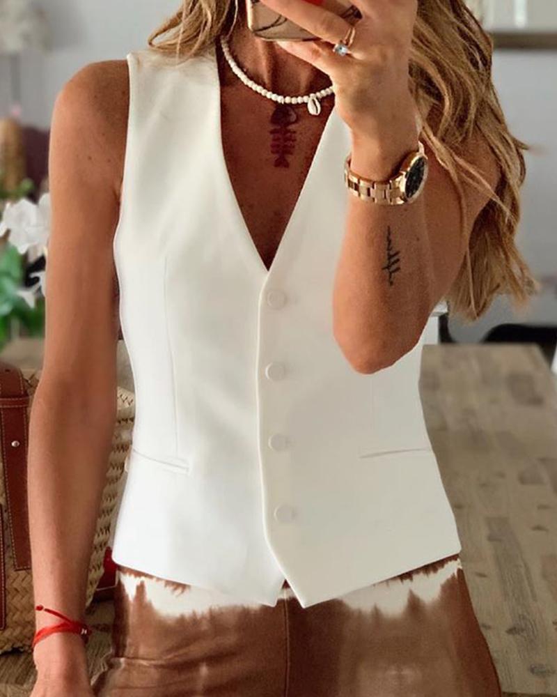 

Solid Button Down Vest, White