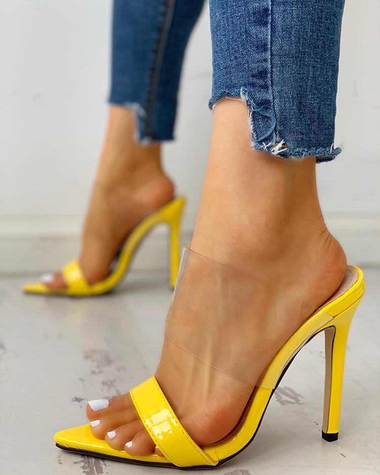 

Open Toe Transparent Strap Thin Heeled Sandals, Yellow