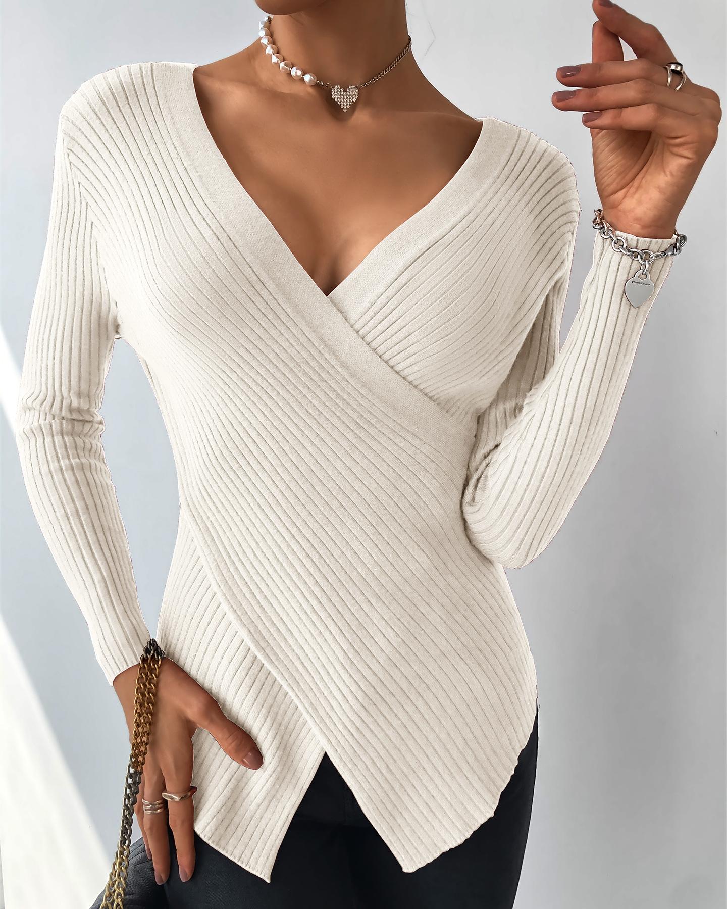 

Solid Long Sleeve Skinny Sweaters, White