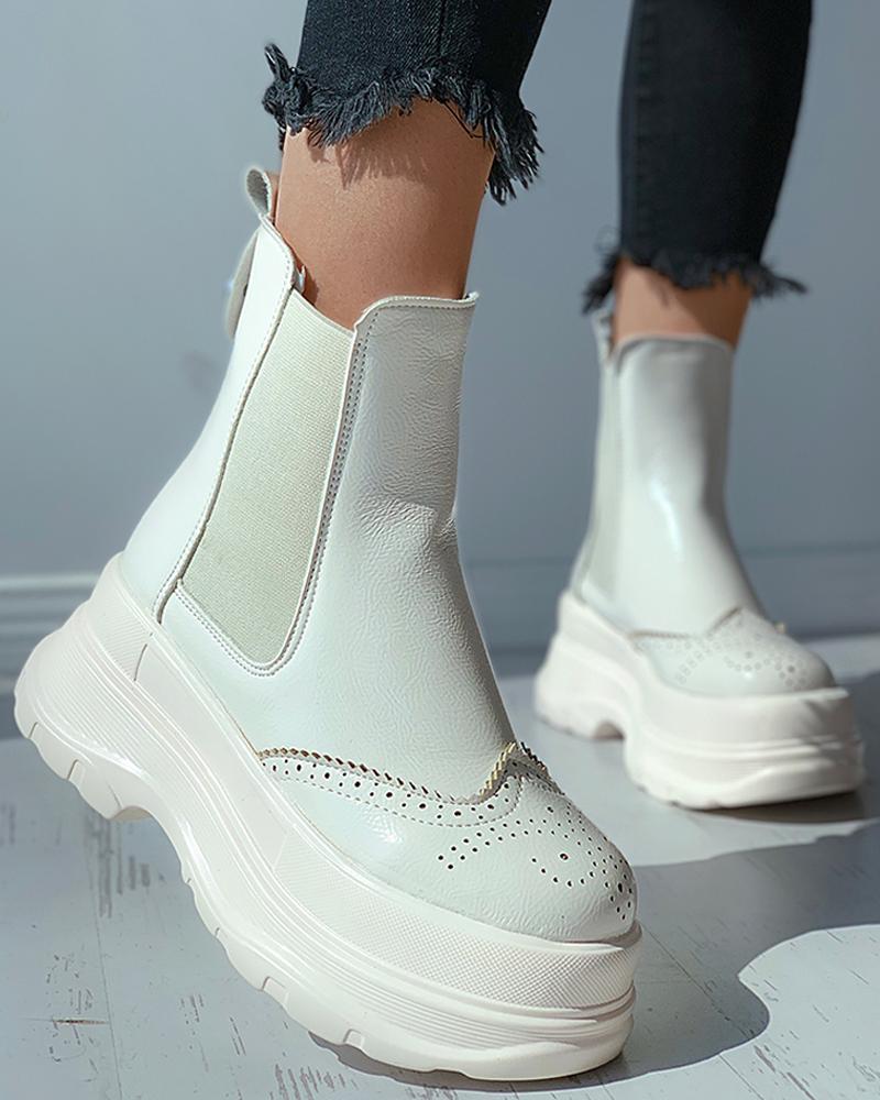 

Brogue Wingtip Detail Combat Boots, White