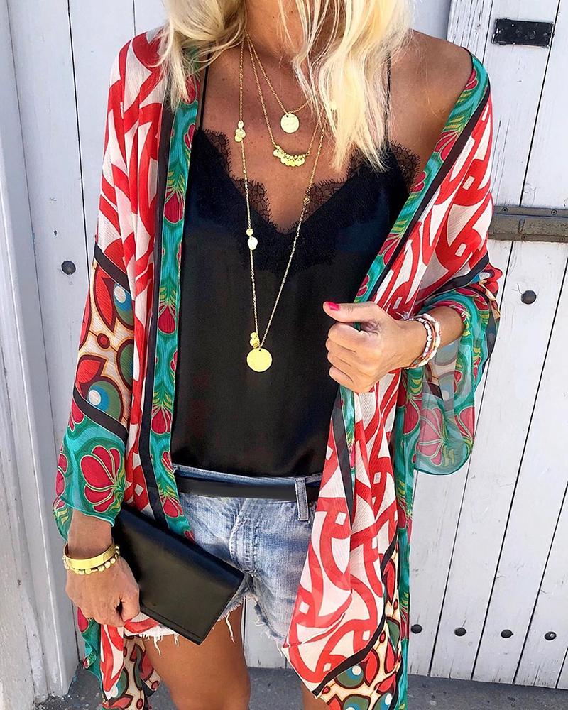 

Colorful Print Open Front Cover Up