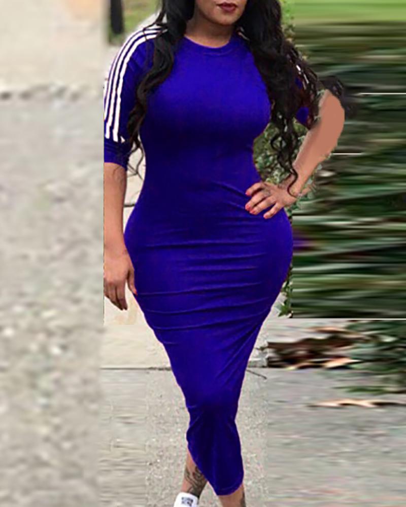 

Striped Tape Insert Dress, Blue