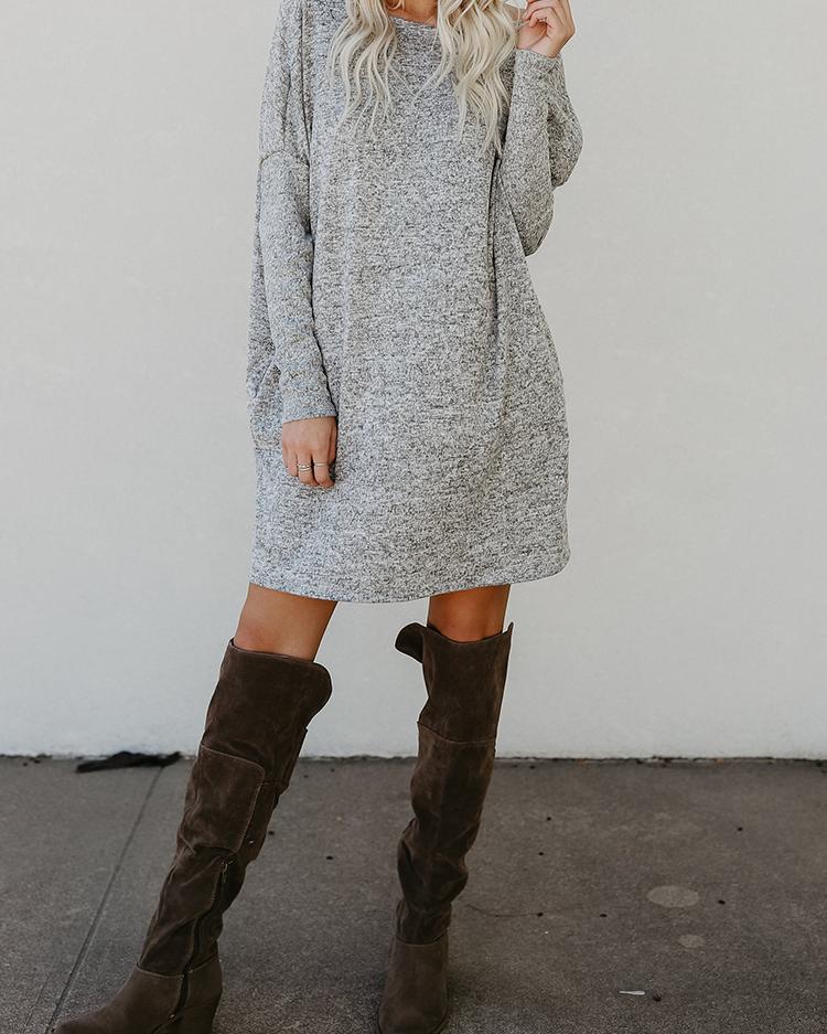 

Solid Pocketed Loose Fit Sweatshirt Dress, Gray