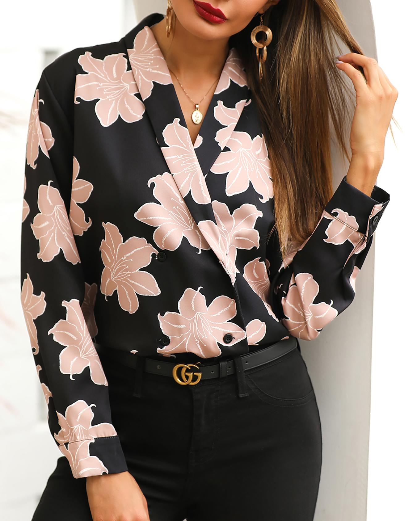 

Floral Print Notched Neck Blazer Coat