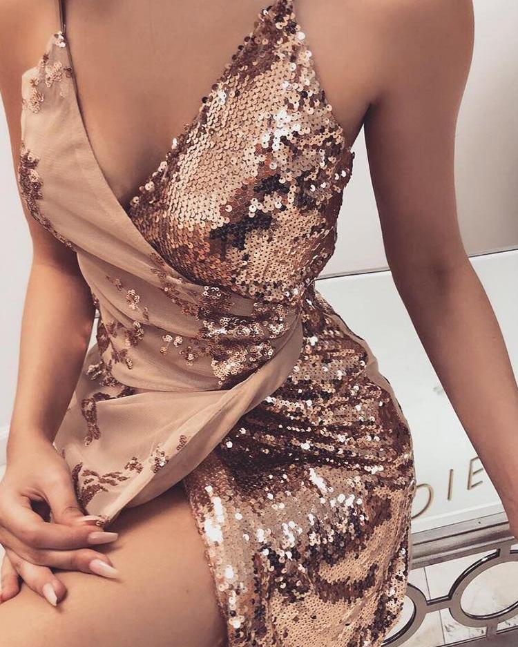 

Wrapped Knot Back Sleeveless Sequin Party Dress