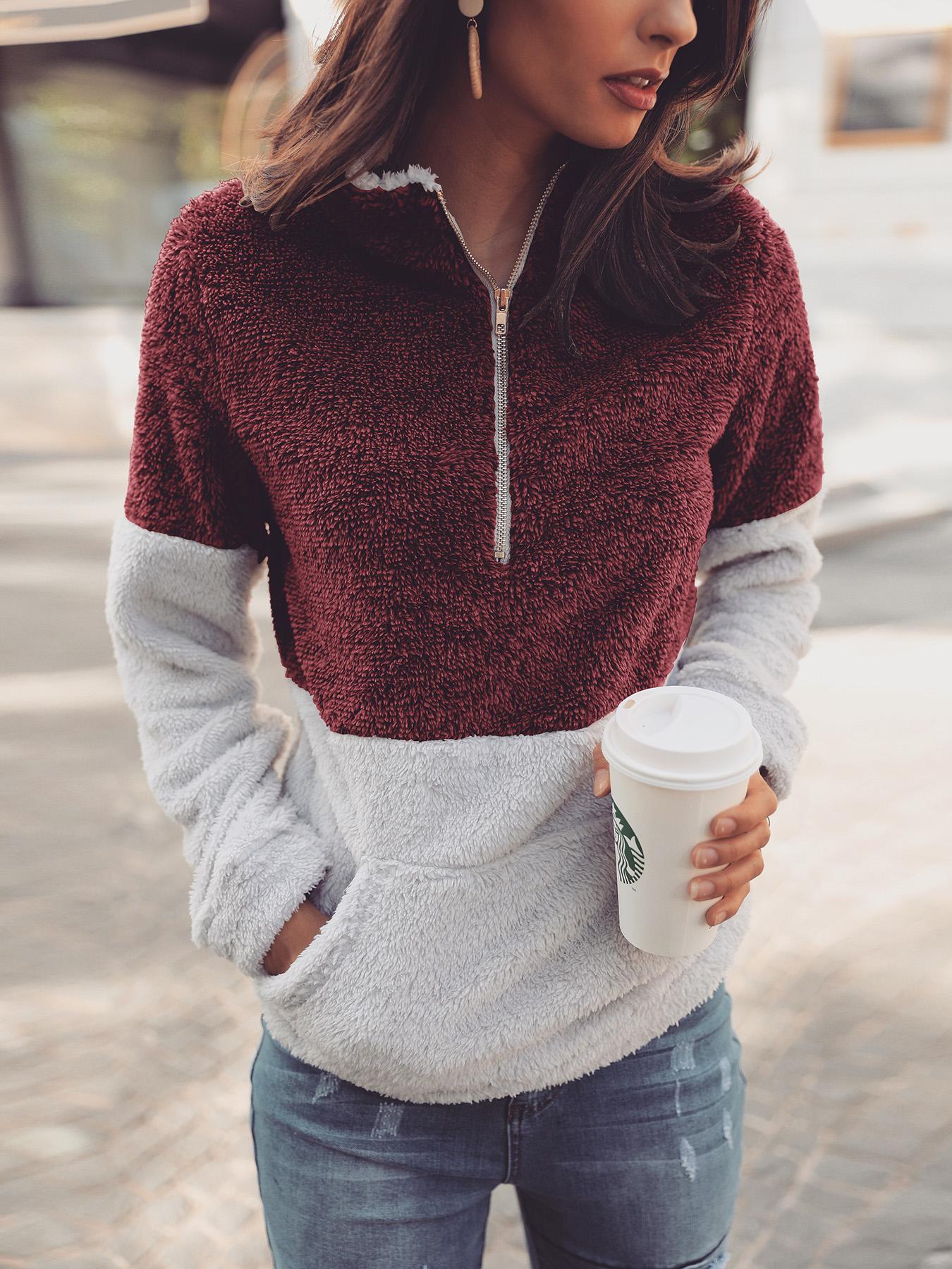 

Contrast Color Quarter Zip Teddy Sweatshirt