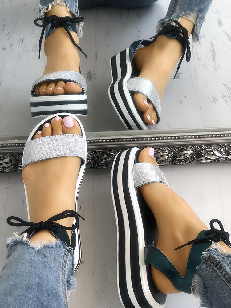 

Ladies Strappy Platform Muffin Sandals, Green