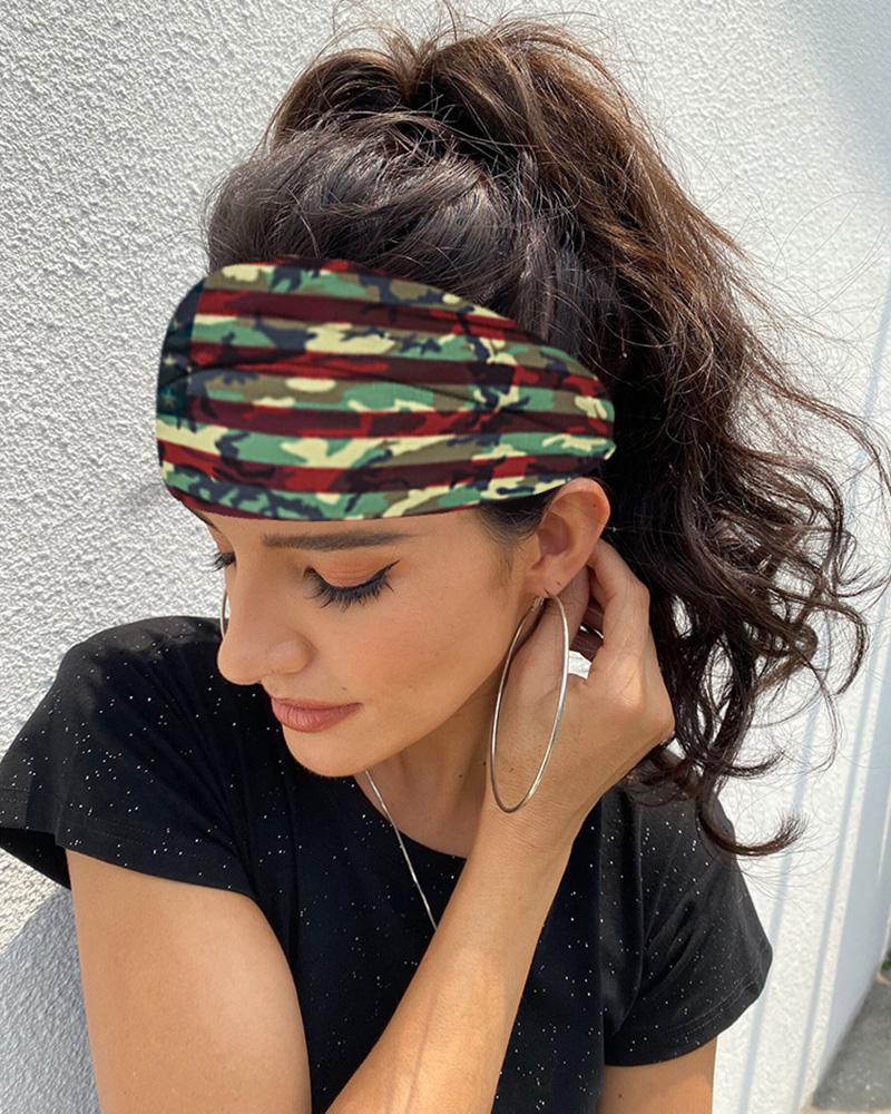 

Flag Print Yoga Running Headwraps Hair Band, Army green