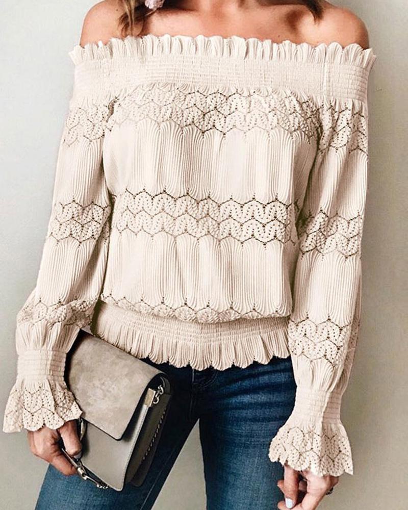 

Off Shoulder Lace Trim Casual Top, White