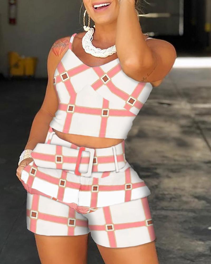 

Geo Print Crop Top & Short Set, Multicolor