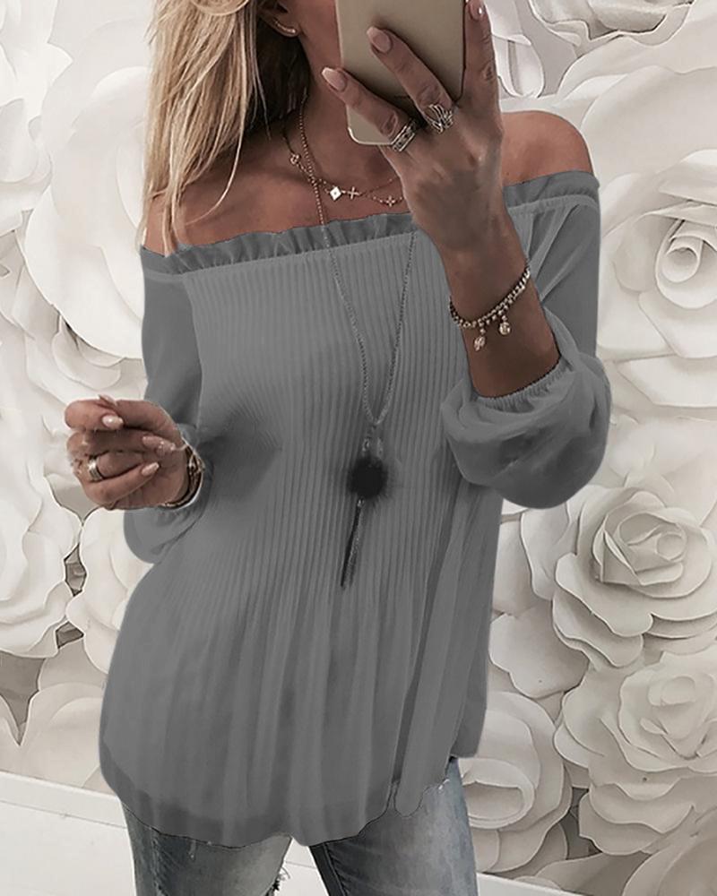 

Off Shoulder Mesh Casual Blouse, Gray