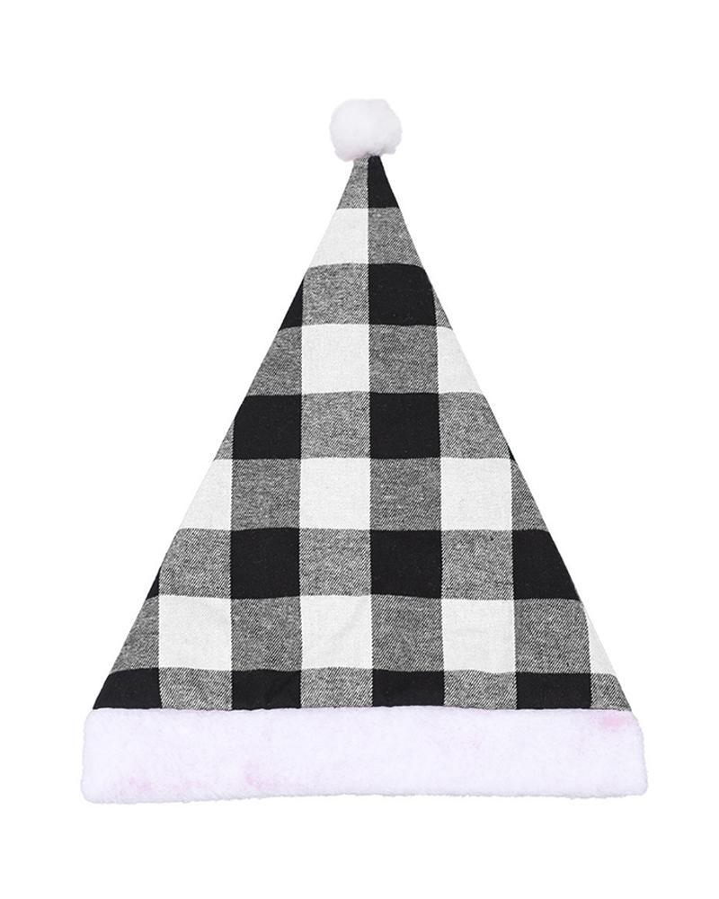 

Christmas Plaid Pom Pom Fluffy Hats, Black