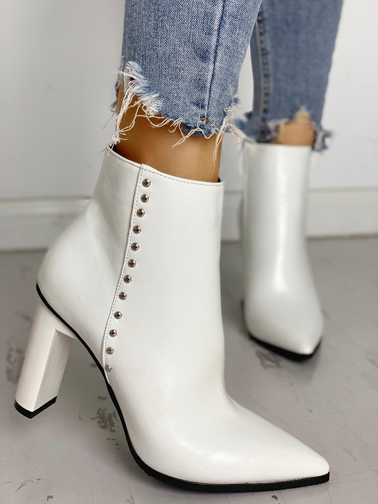 

Rivet Embellished Chunky Heel Boot, White