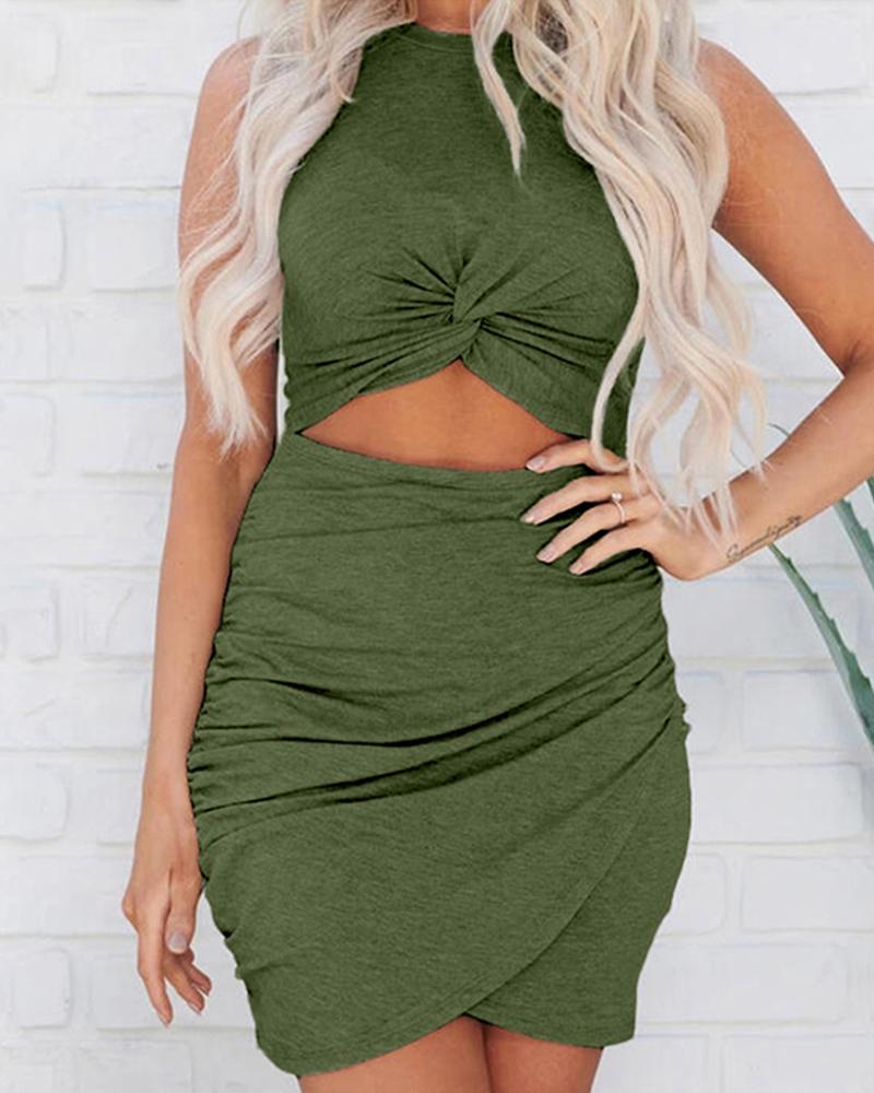

Sleeveless Cutout Twisted Ruched Dress, Green