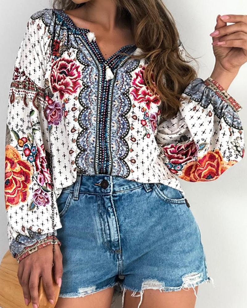 

Floral Print Zipped Casual Blouse